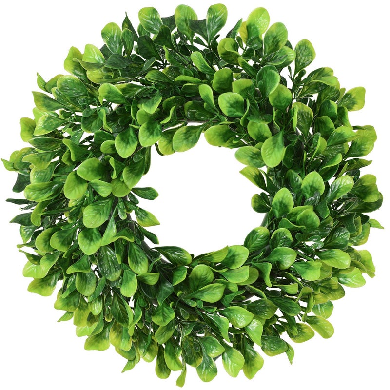Lvydec Artificial Green Leaves Wreath - 10" Mini-Sized Boxwood Wreath for Window Wall Decor Front Door Home Decoration - Image 1